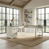 Allyson Park - Optional L Shaped Desk Set - Wirebrushed White / Charcoal