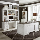 Allyson Park - 3 Piece Home Office Set (Complete Desk) - Wirebrushed White / Charcoal