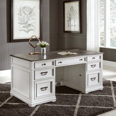 Allyson Park - 3 Piece Home Office Set (Complete Desk) - Wirebrushed White / Charcoal