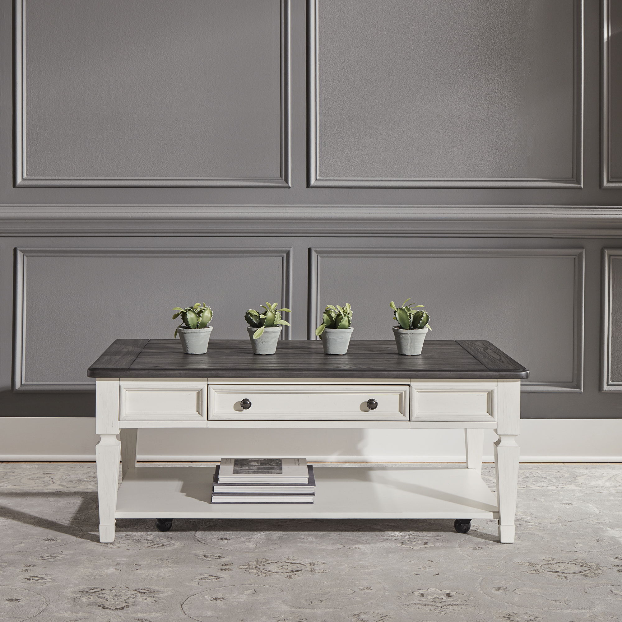 Allyson Park - 3 Piece Table Set - Wirebrushed White / Charcoal