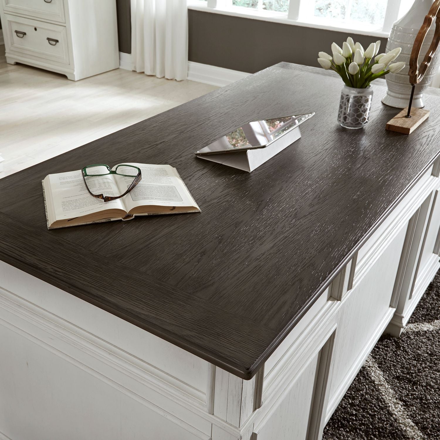 Allyson Park - Jr Executive Credenza Top - Wirebrushed White / Charcoal