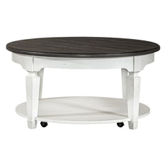 Allyson Park - 3 Piece Living Room Set (Round Cocktail Table) - Wirebrushed White / Charcoal