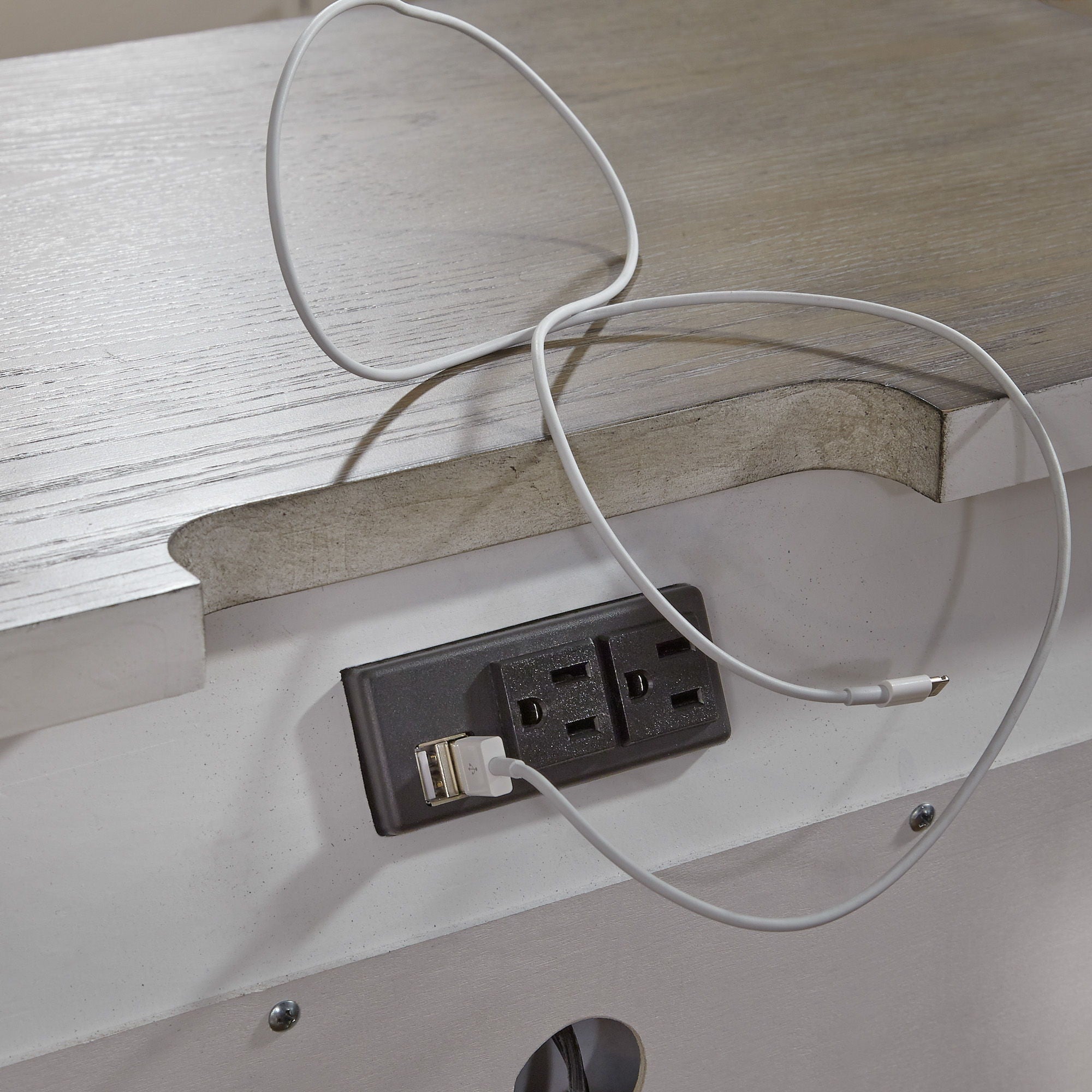 Abbey Park - 2 Drawer Nightstand With Charging Station - Antique White