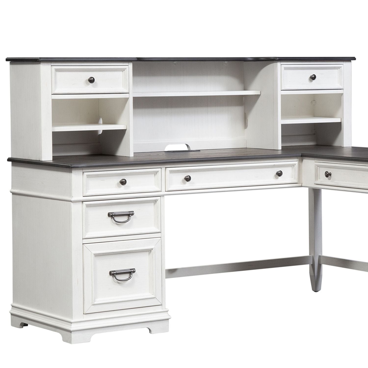 Allyson Park - L Writing Desk Base - Wirebrushed White / Charcoal