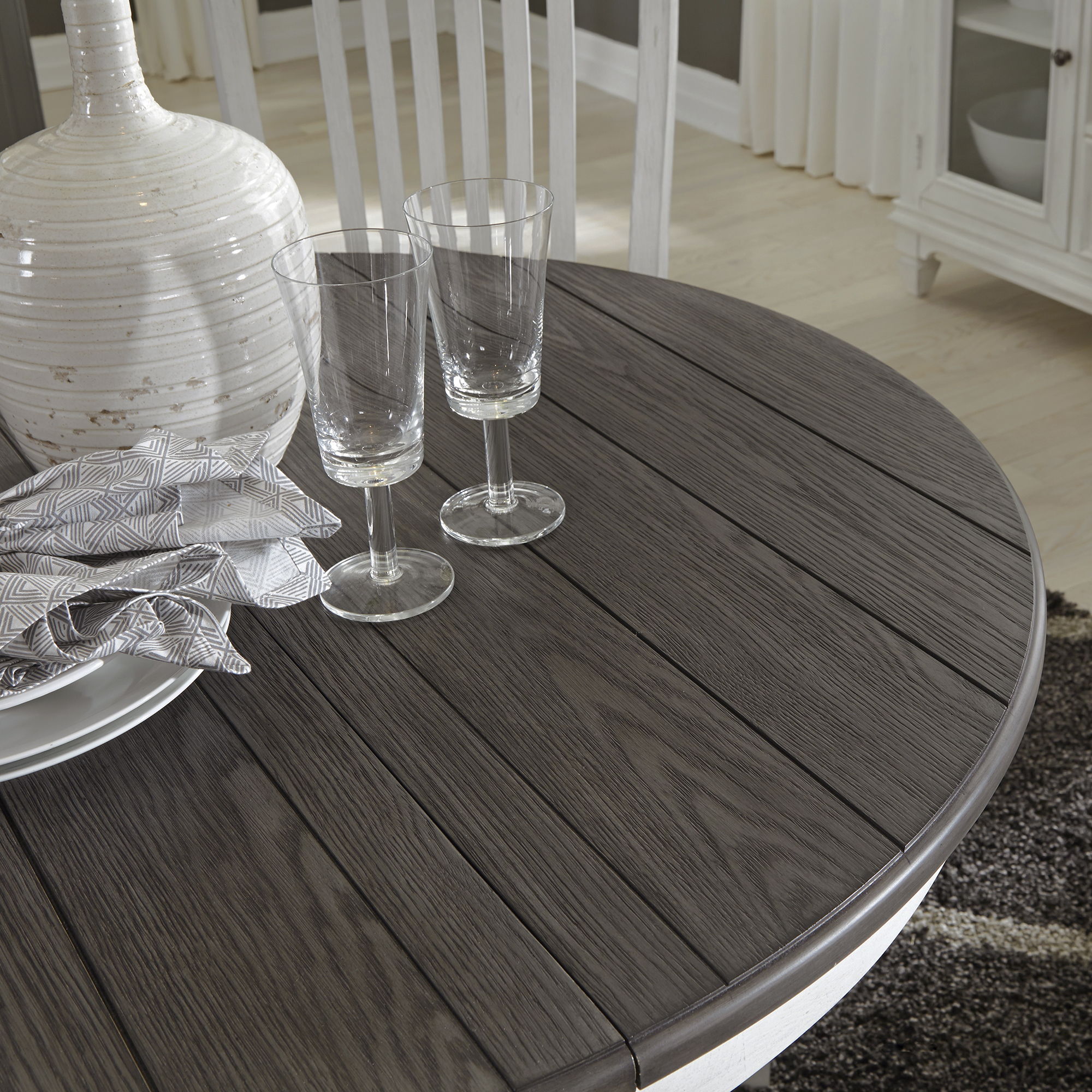 Allyson Park - Single Pedestal Table Top - Wirebrushed White / Charcoal