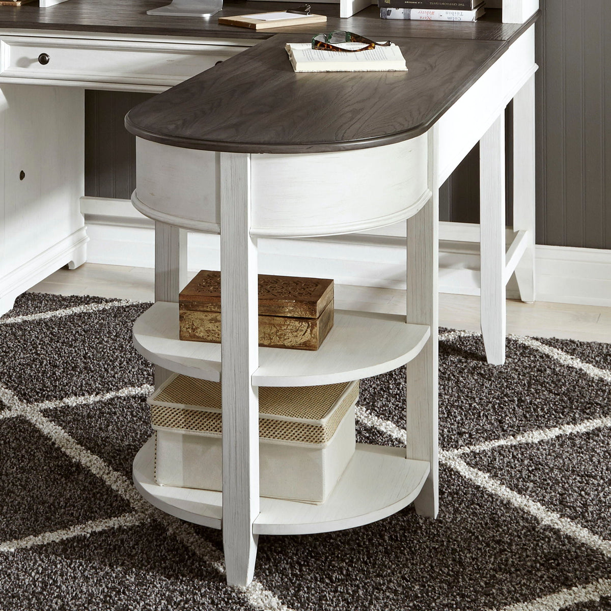 Allyson Park - L Writing Desk Base - Wirebrushed White / Charcoal