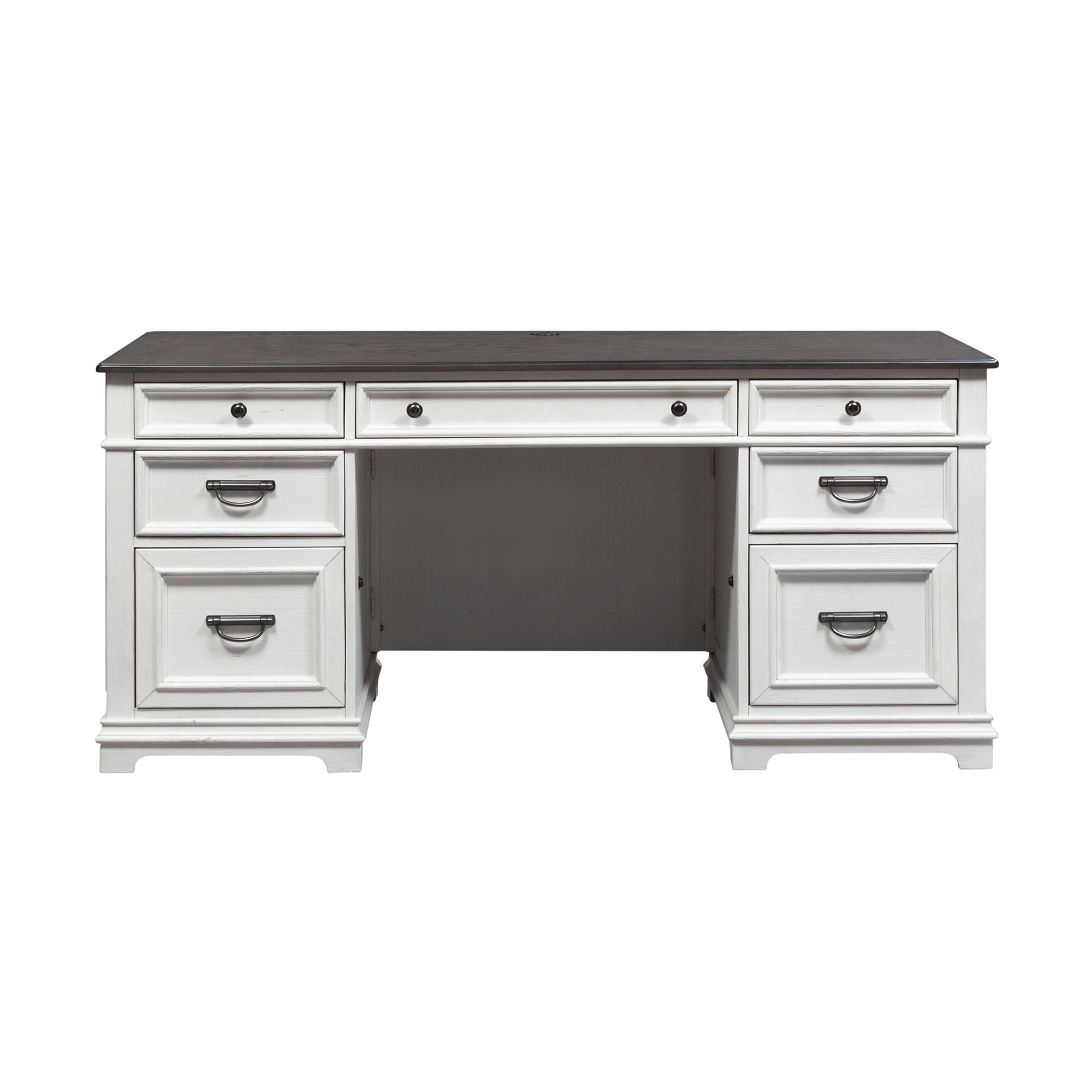 Allyson Park - Jr Executive Desk Base - Wirebrushed White / Charcoal