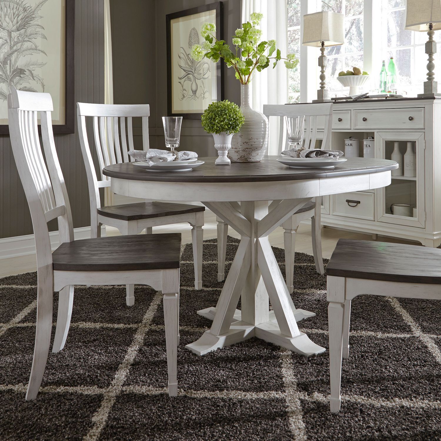 Allyson Park - Single Pedestal Table Base - Wirebrushed White / Charcoal