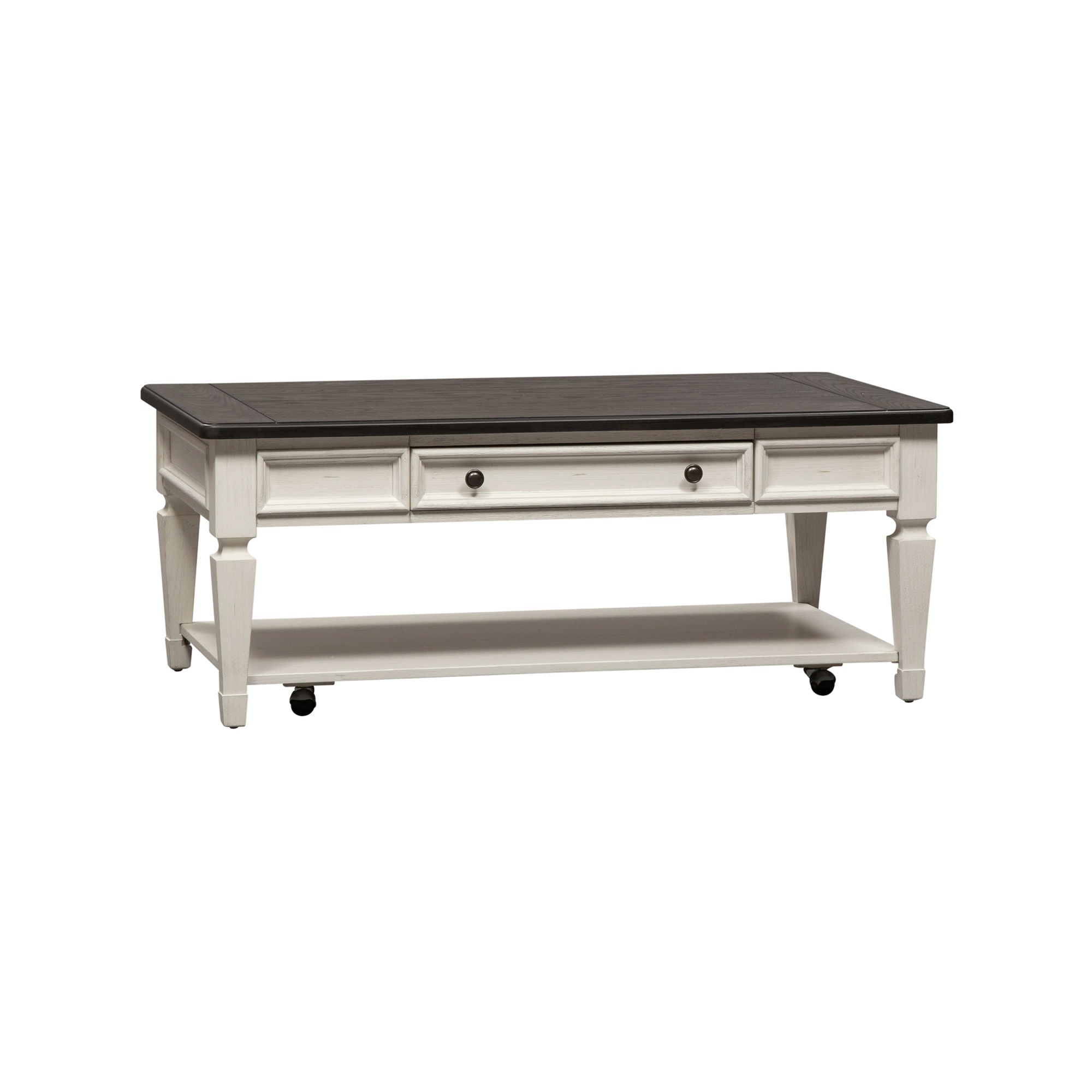 Allyson Park - Rectangular Cocktail Table - Wirebrushed White / Charcoal