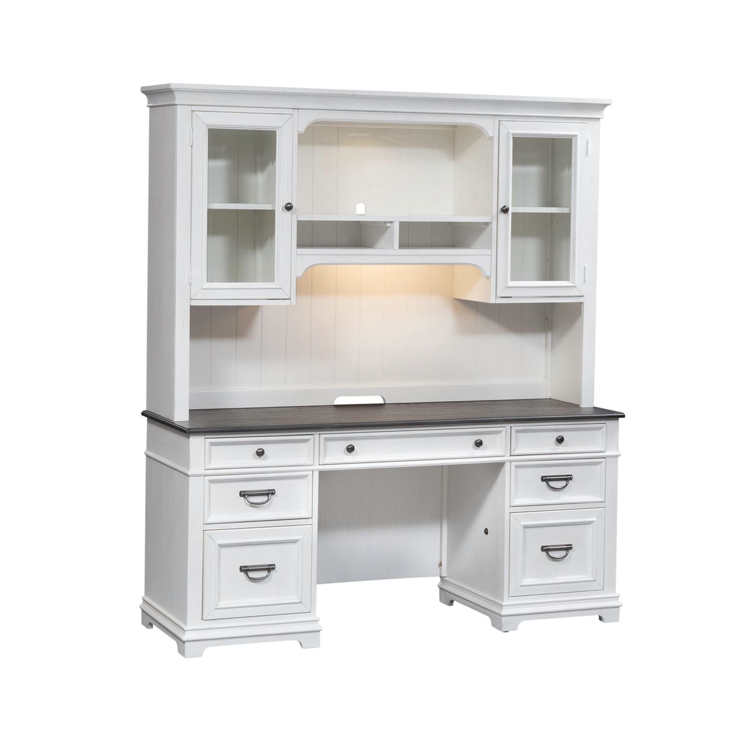 Allyson Park - Credenza & Hutch - Wirebrushed White / Charcoal