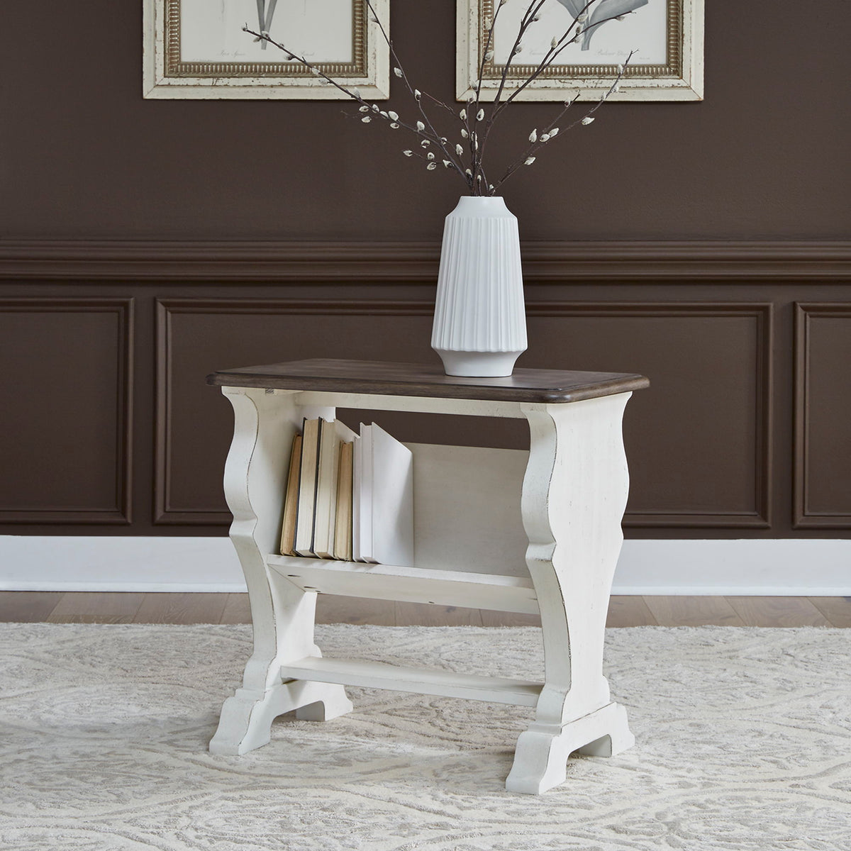 Abbey Road - Library Chair Side Table - Porcelain White / Churchill Brown