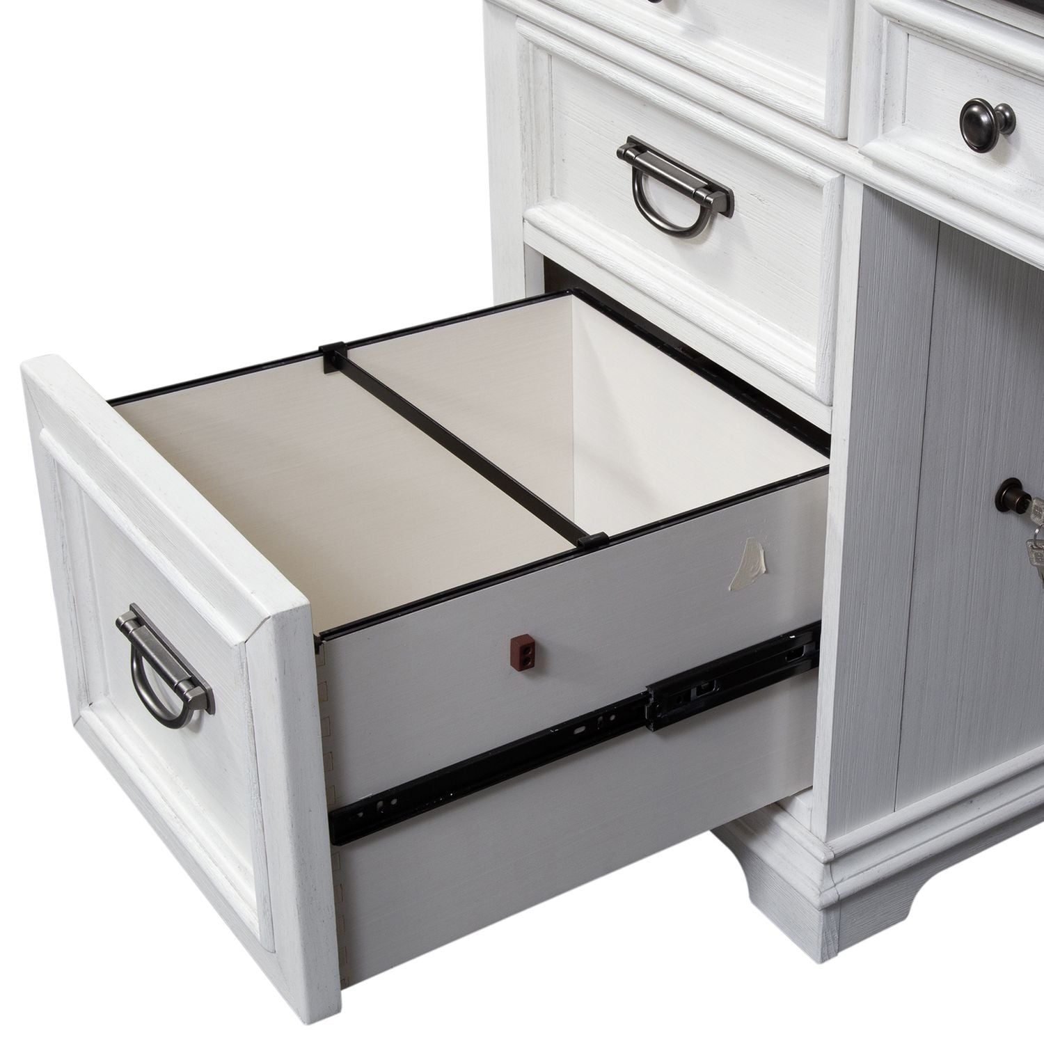 Allyson Park - L Writing Desk Base - Wirebrushed White / Charcoal