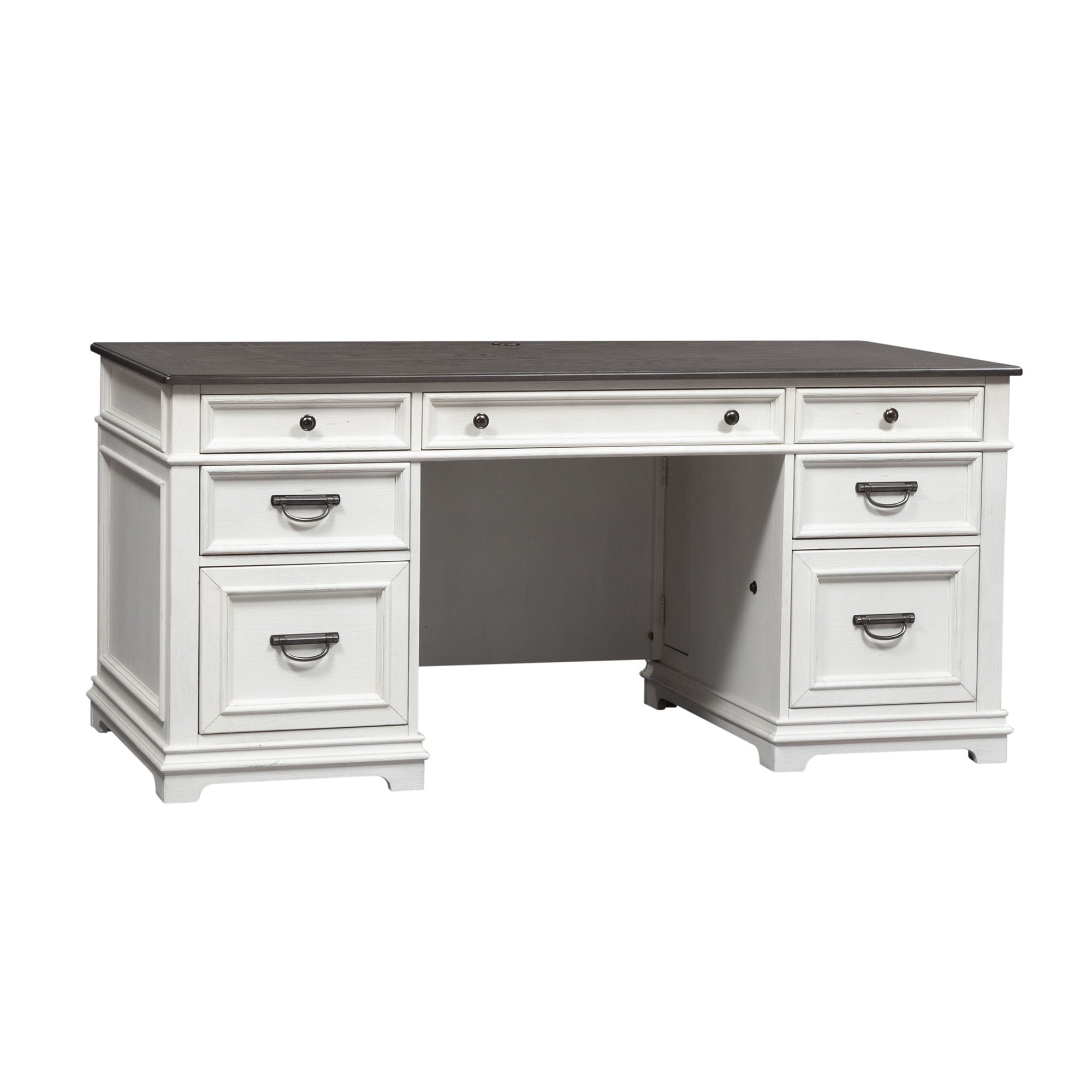 Allyson Park - Jr Executive Desk Base - Wirebrushed White / Charcoal