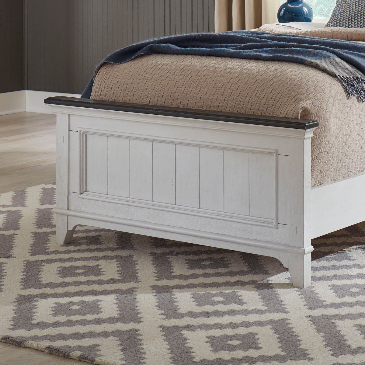 Allyson Park - Twin Panel Footboard - Wirebrushed White / Charcoal