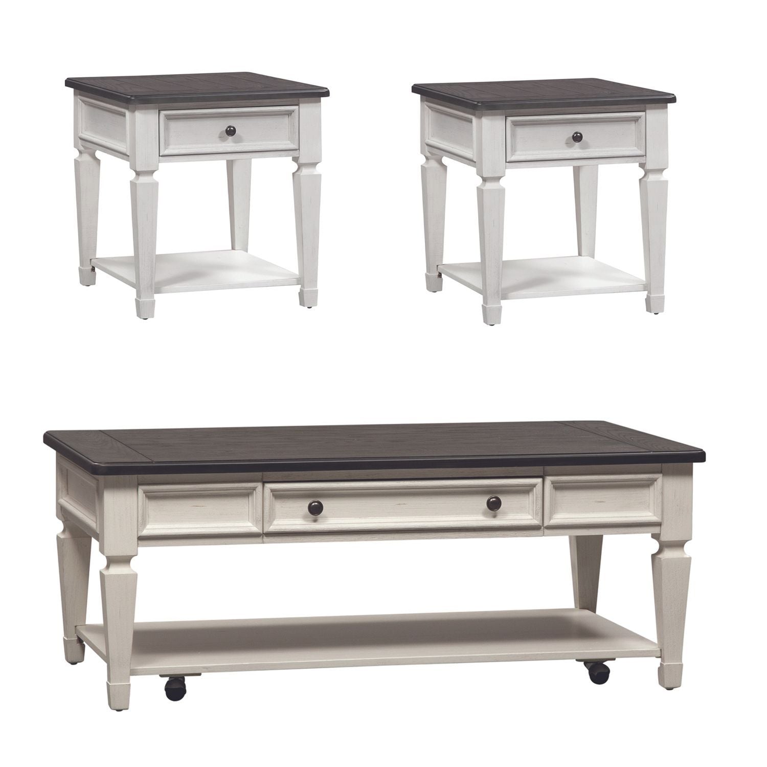 Allyson Park - 3 Piece Table Set - Wirebrushed White / Charcoal