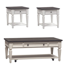 Allyson Park - 3 Piece Table Set - Wirebrushed White / Charcoal