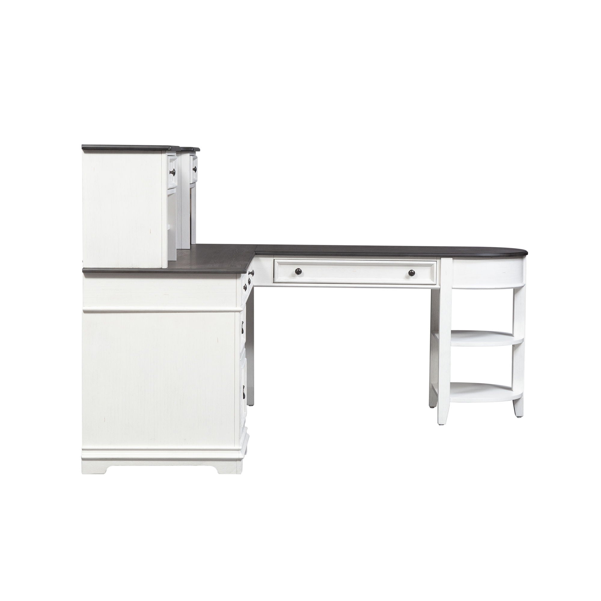 Allyson Park - L Shaped Desk With Hutch - Wirebrushed White / Charcoal
