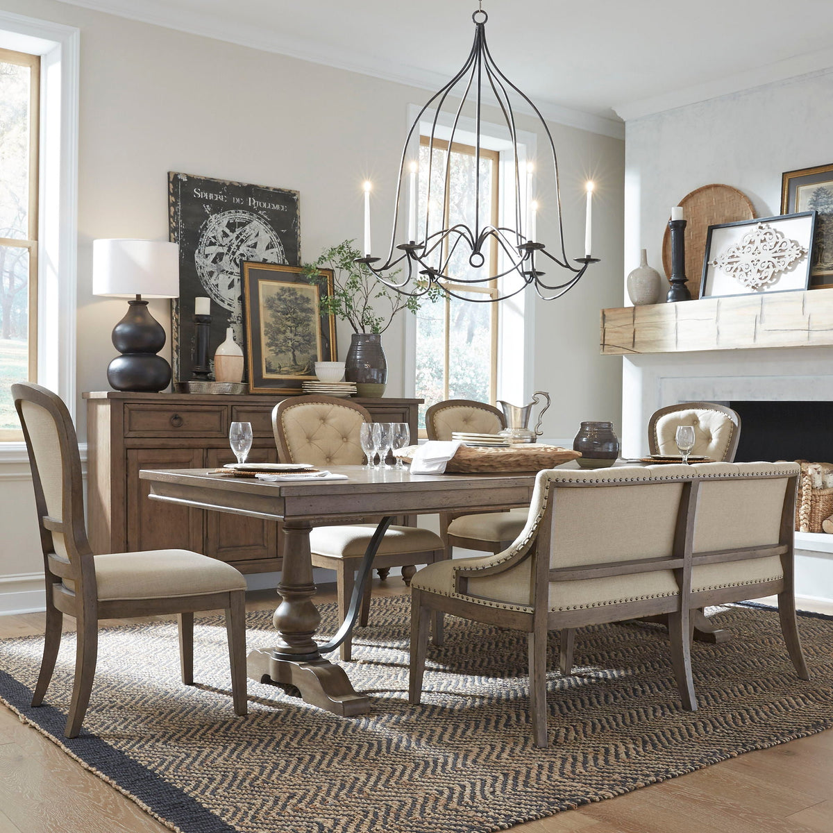 Americana Farmhouse - Dining Room Trestle Table Set