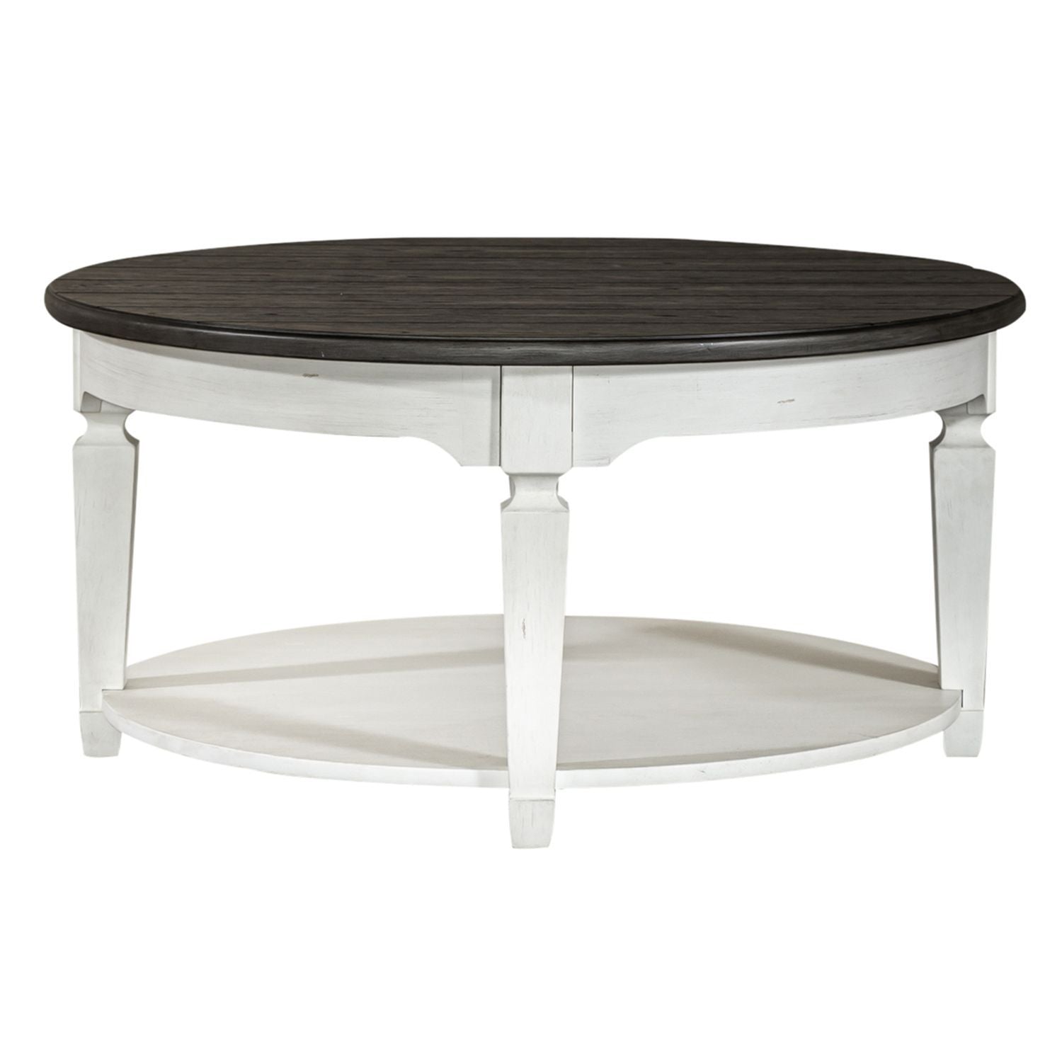 Allyson Park - Round Cocktail Table - Wirebrushed White / Charcoal