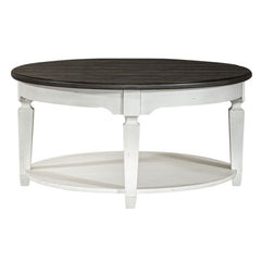 Allyson Park - Round Cocktail Table - Wirebrushed White / Charcoal