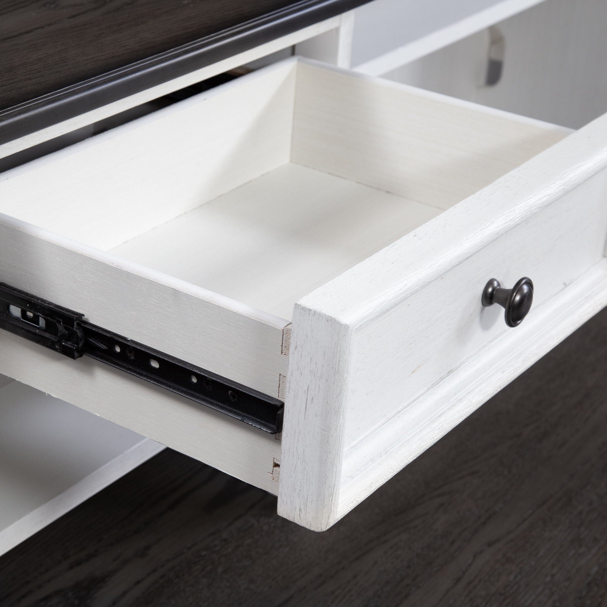 Allyson Park - L Shaped Desk With Hutch - Wirebrushed White / Charcoal