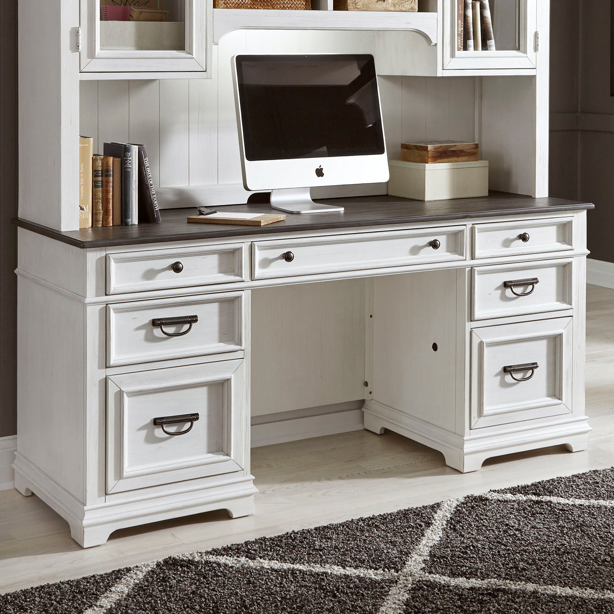 Allyson Park - Jr Executive Credenza Top - Wirebrushed White / Charcoal