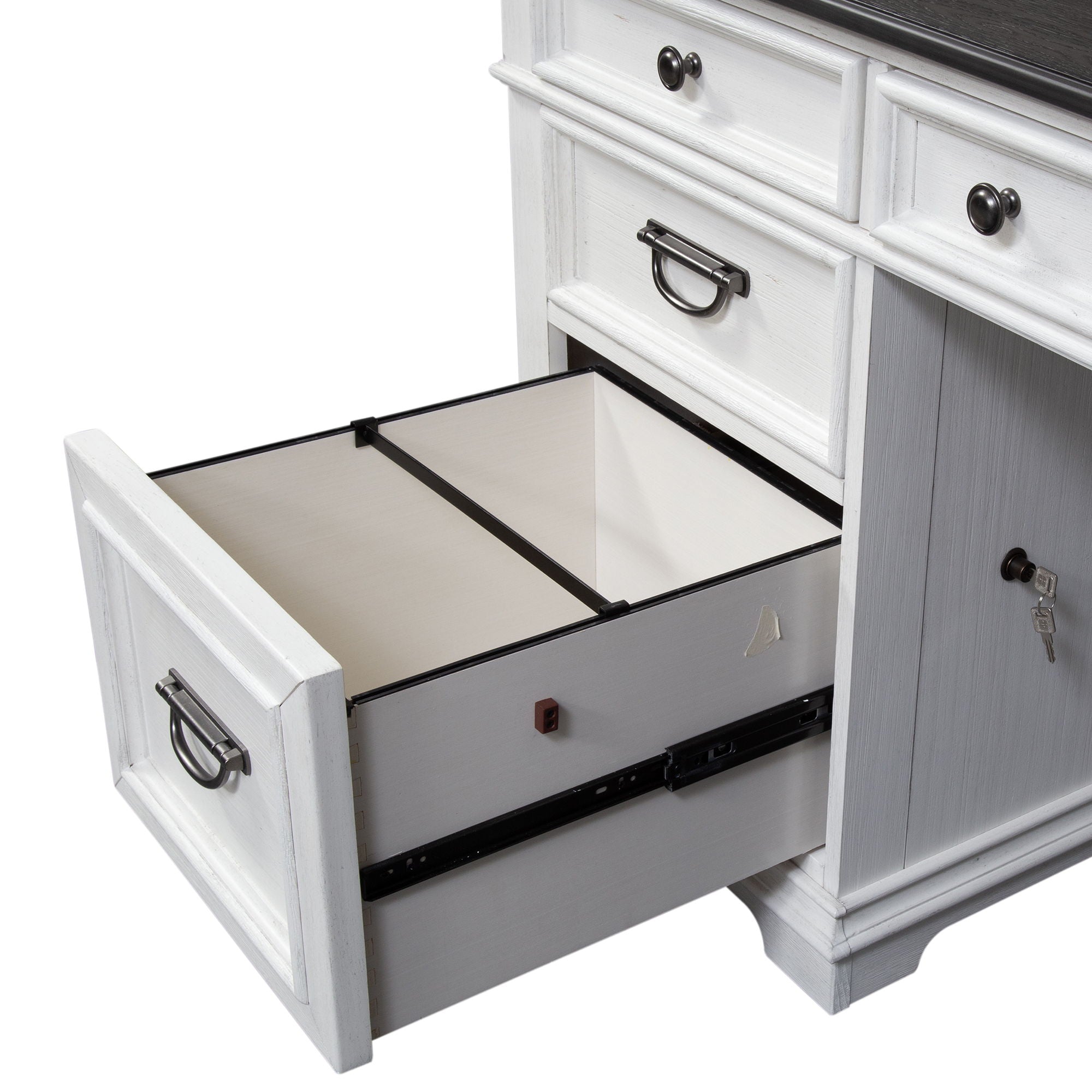 Allyson Park - L Shaped Desk With Hutch - Wirebrushed White / Charcoal