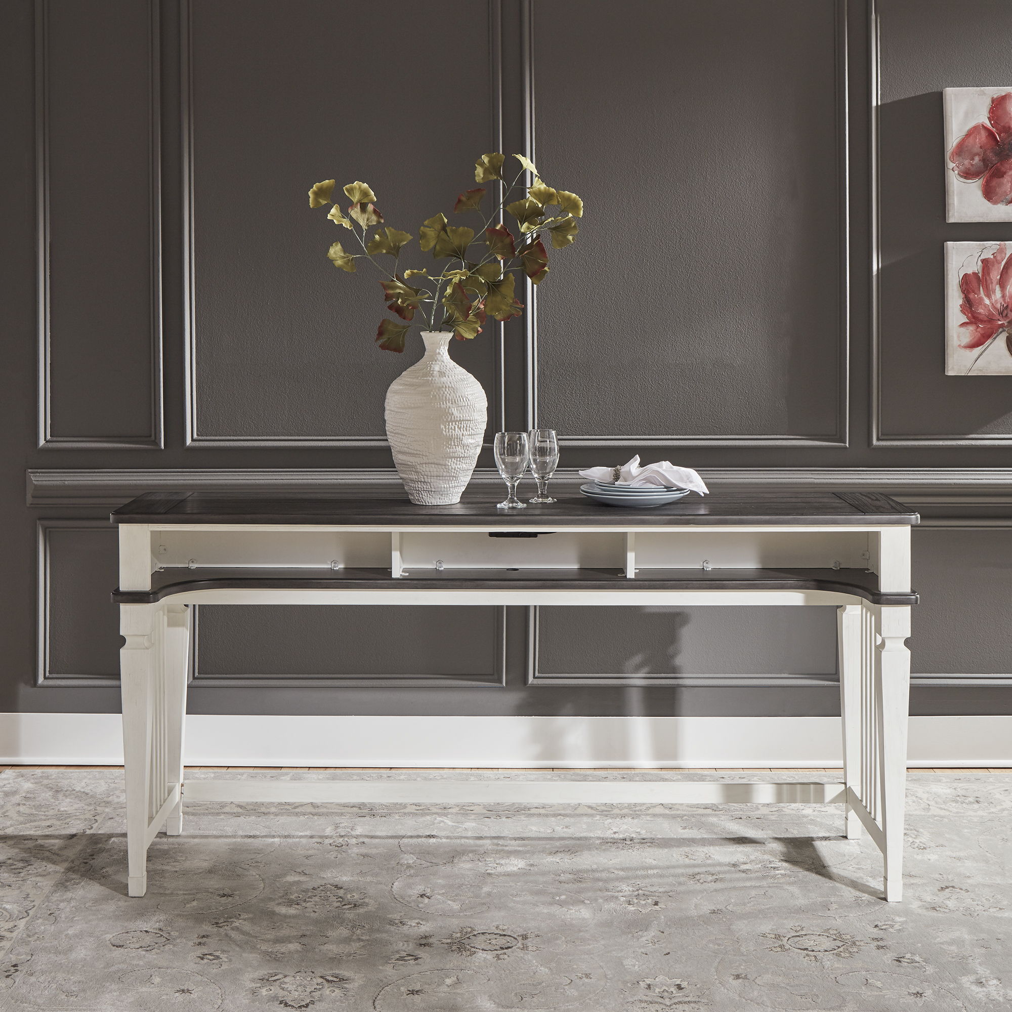 Allyson Park - 4 Piece Dining Room Set - Wirebrushed White / Charcoal