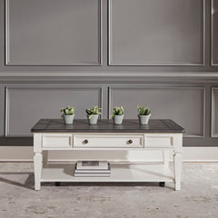 Allyson Park - Rectangular Cocktail Table - Wirebrushed White / Charcoal