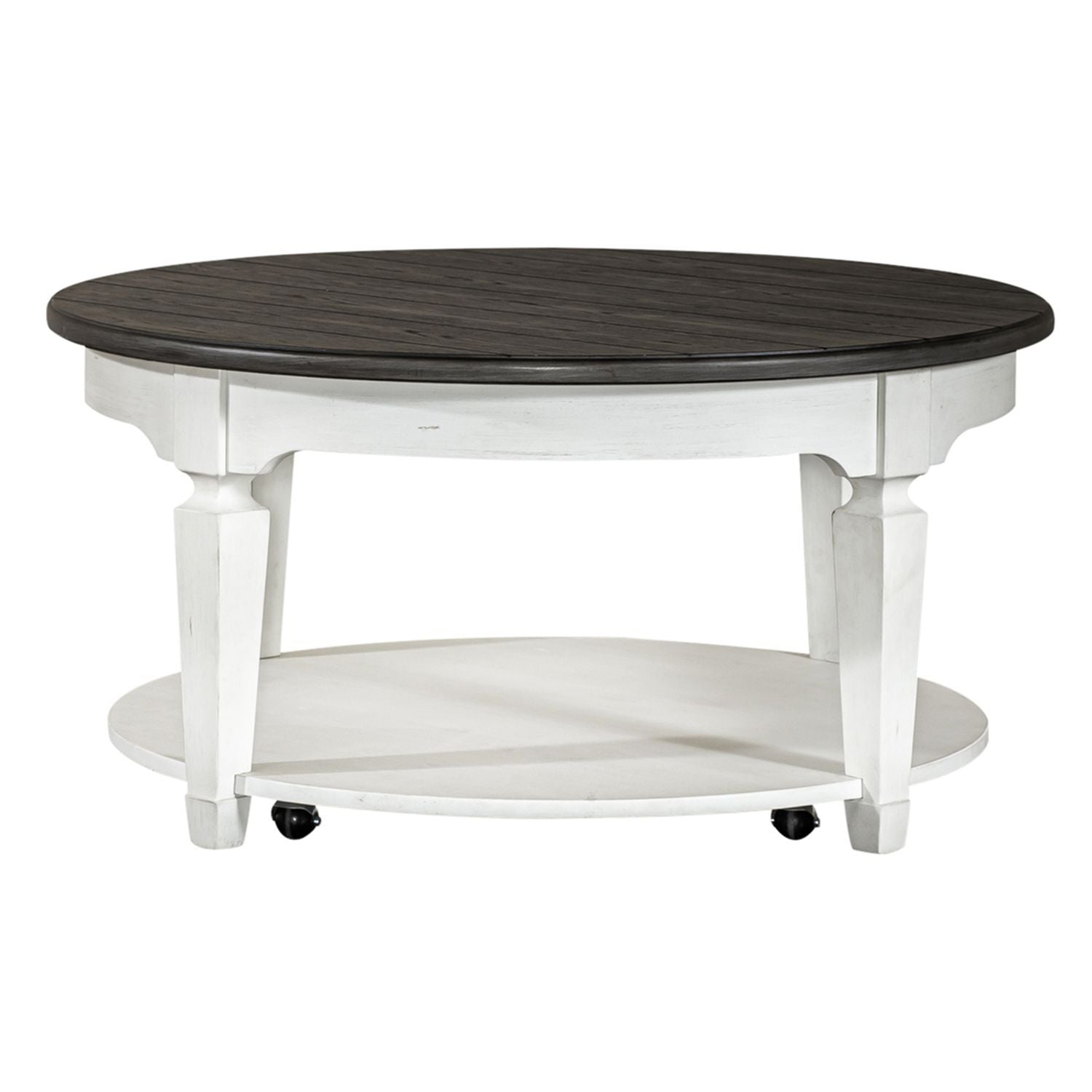 Allyson Park - Round Cocktail Table - Wirebrushed White / Charcoal