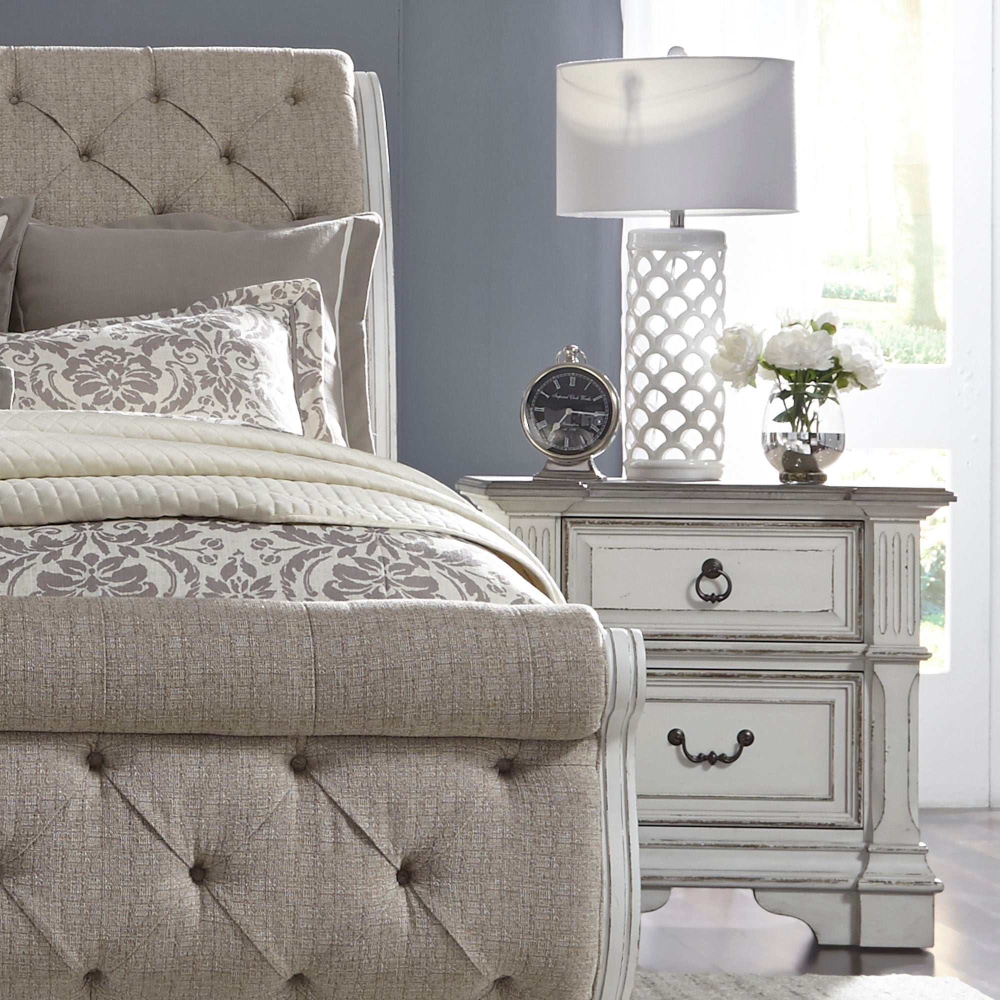 Abbey Park - 2 Drawer Nightstand With Charging Station - Antique White